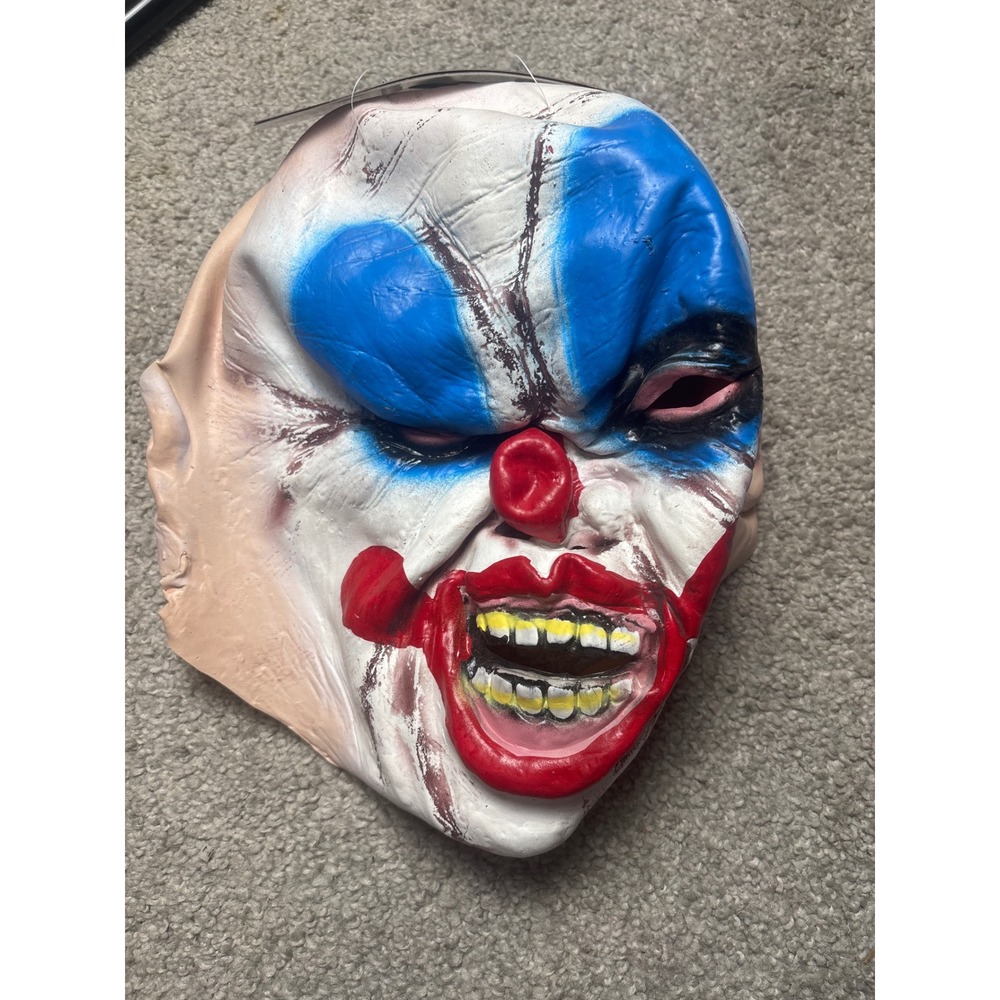 Clown Mask Evil Horror Latex Full Head Adult White Blue Unisex